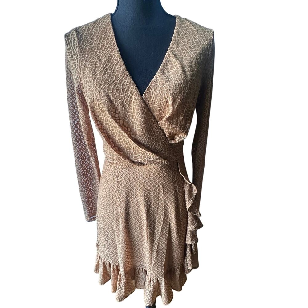 Boho Chic Here Comes The Sun Wrap Ruffle Dress – Tan Blouson Size S